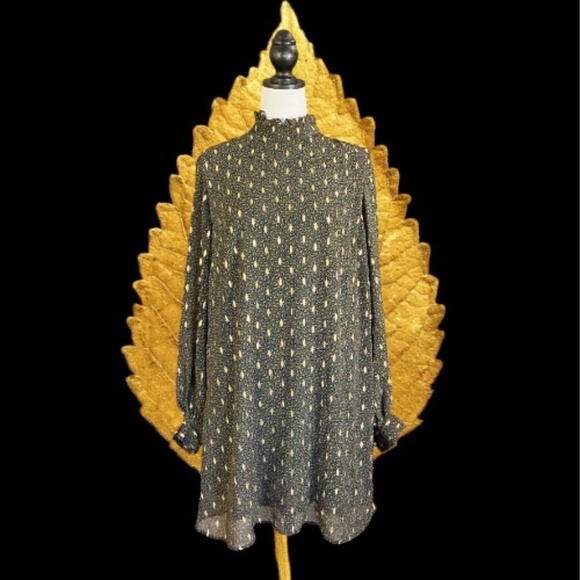 Smak Parlour Dresses & Skirts - Smack Parlour Green Animal Print High Neck Gold Foil Accents Mini Dress, Size 1X